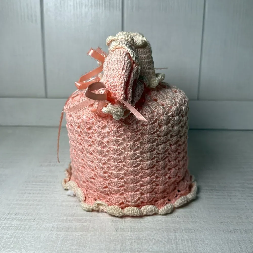 Toilet Paper Vintage Cover Doll Peach Crochet Grandma Cottage Victorian